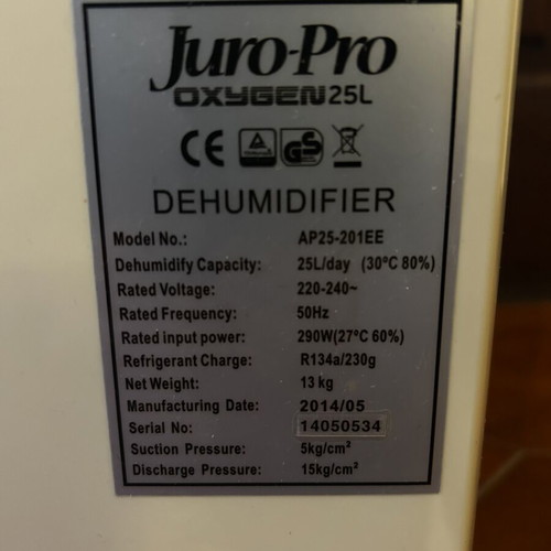 Juro Pro Oxygen 25L Dehumidifier like new with compressor and ionizer