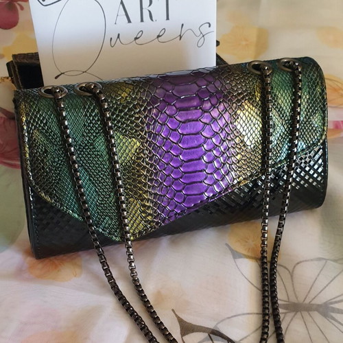 Patent leather shoulder bag new, multicolor with chain