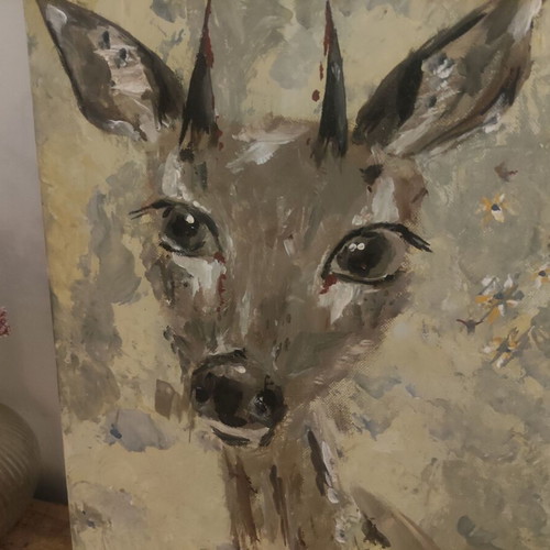 Deer acrylic painting on canvas like new 30×40 cm