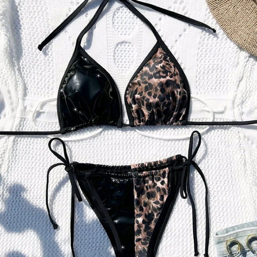 Two-Tone Bikini New with PVC and Leopard Print