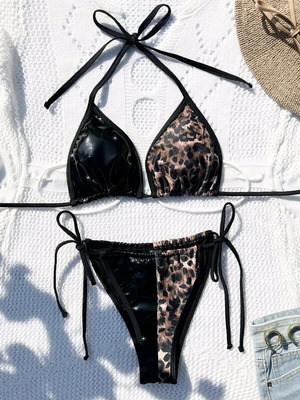 Δίχρωμο μπικίνι καινούργιο με PVC και leopard print