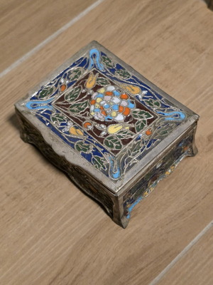 Decorative metal Cloisonné enamel box used, 10cm x 8cm