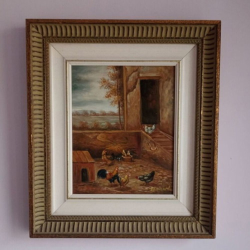Signed oil painting 41x36 cm in decorative frame