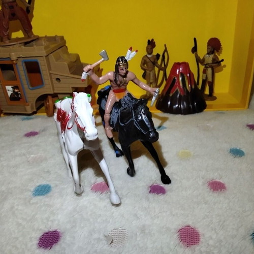 Wild West Cowboys and Indians figures with stagecoaches used
