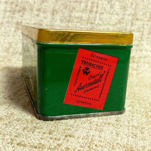 Auermetal litho tin box used lighter flints vintage metal