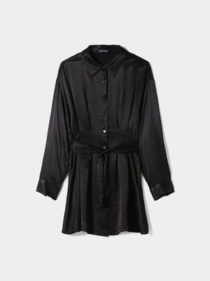 Bershka viscose shirt dress size S new, black
