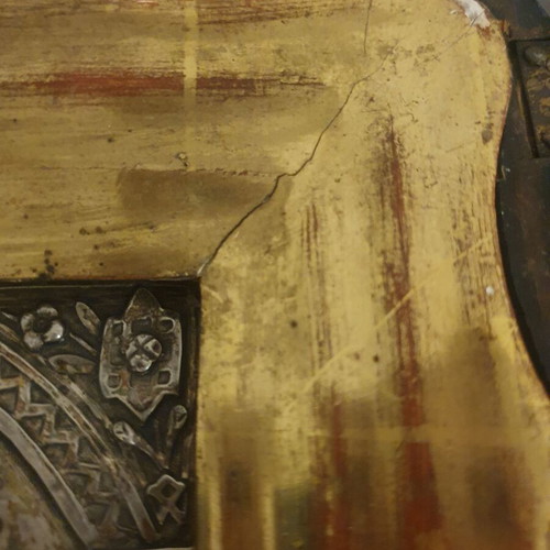 Old Russian Jesus Icon used in wooden frame with glass