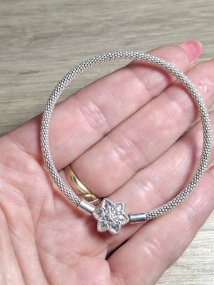 Pandora snowflake charm bracelet 18 cm, silver, zirconia