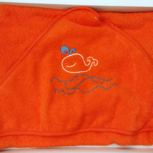 Baby Hooded Towel with Embroidery Omega Orange 100% Cotton 70x70cm New