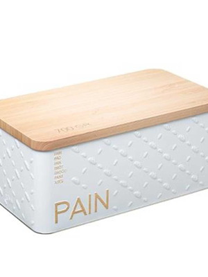 Metal bread box with lid white new 31.4x17.6x13.3cm