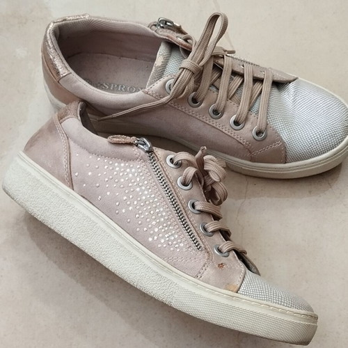 Sneakers Sprox used with laces, decorative zipper and rhinestones, size 39, beige