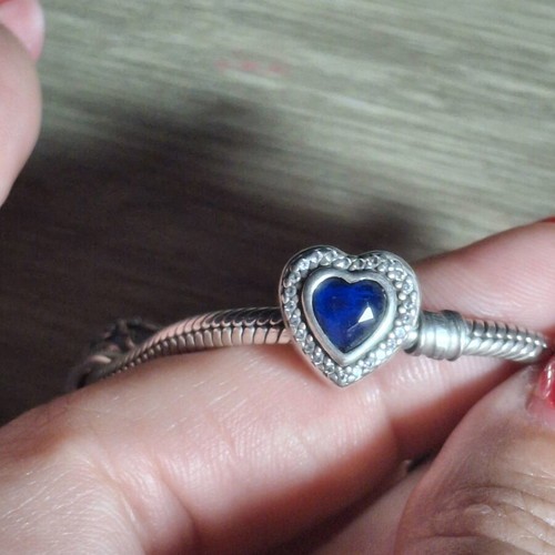 Pandora charm heart with blue crystal and zircon stones