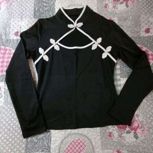Shein women's blouse new, black with white decorative details