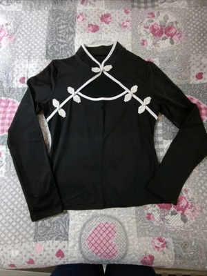 Shein women's blouse new, black with white decorative details