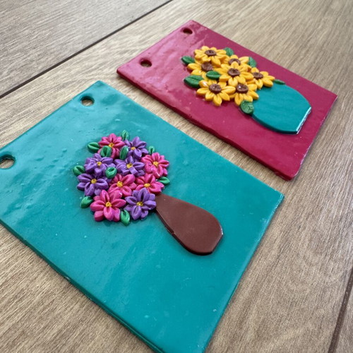 Flower polymer clay portraits set like new, handmade wall decor