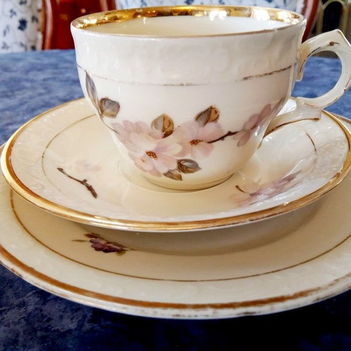 Vintage set of two Danish Kobenhavns Maleri porcelain cups 1930