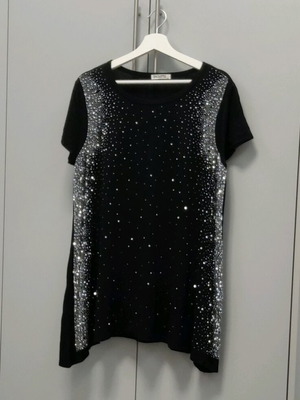 Black short-sleeve blouse with rhinestones new, size L-XL