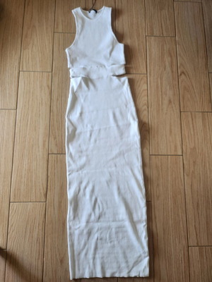 Zara cotton maxi dress with waist cutouts, white striped texture, new