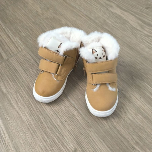 Children's boots with fur lining like new, beige and brown, sizes 22-23
