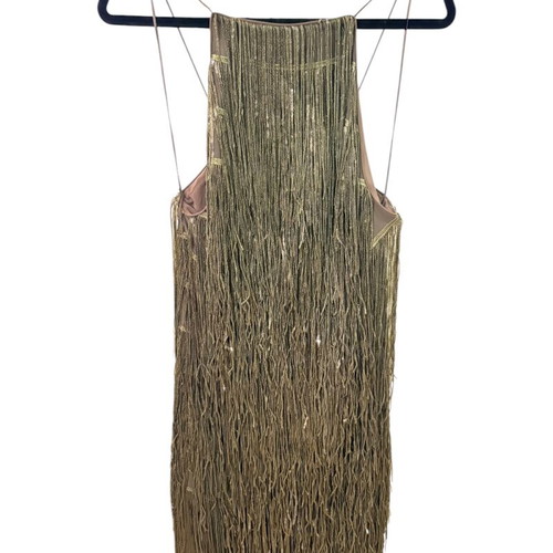 Dress dark green with fringes and sequins XS new by Zara