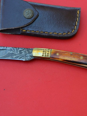 Damascus Custom Made Folding Tando Knife With Stain Bone Handle