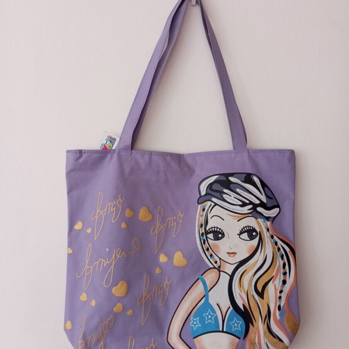 Tote Bag Lilac Shoulder Bag New with Mimi Character Design