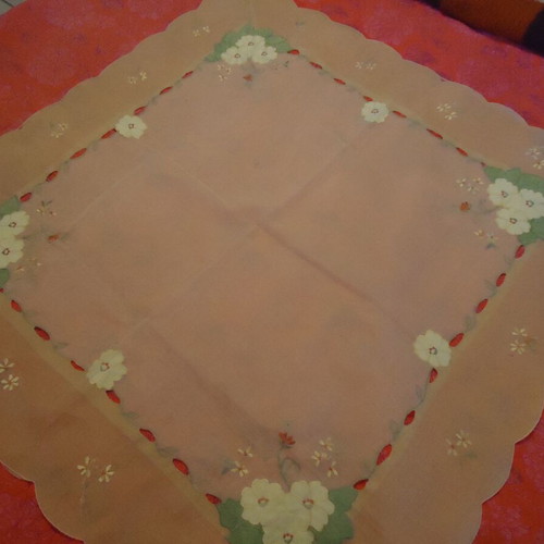 Synthetic tablecloth new with cut embroidery 83 cm x 83 cm