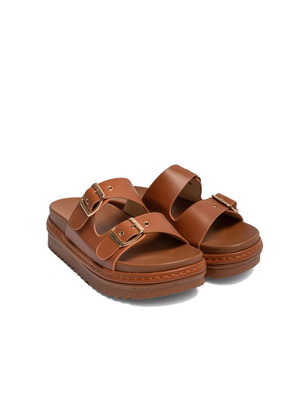 Flatform sandals with double buckle new, white and brown