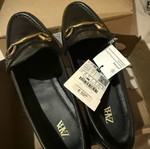 Zara black leather loafers with gold hardware, size EU 37