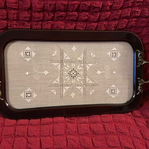 Lefkaritiko embroidery on wooden tray new