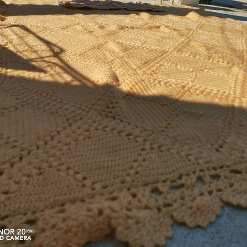 Handmade knitted blanket and pillowcase used
