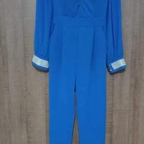 Elastic jumpsuit new, blue with rhinestones on cuffs