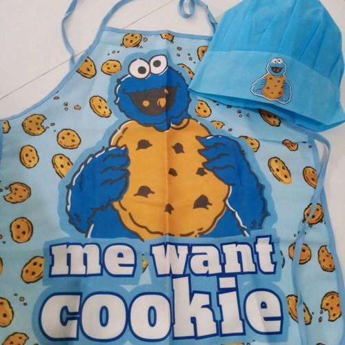 Cookie Monster apron and hat set like new Sesame Street