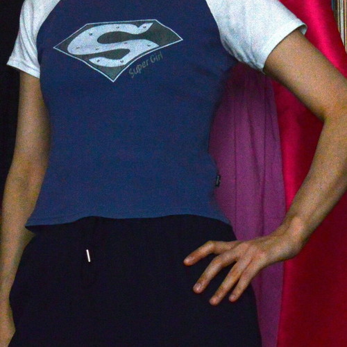 Vintage Y2K Supergirl Raglan Top used, blue and white graphic tee