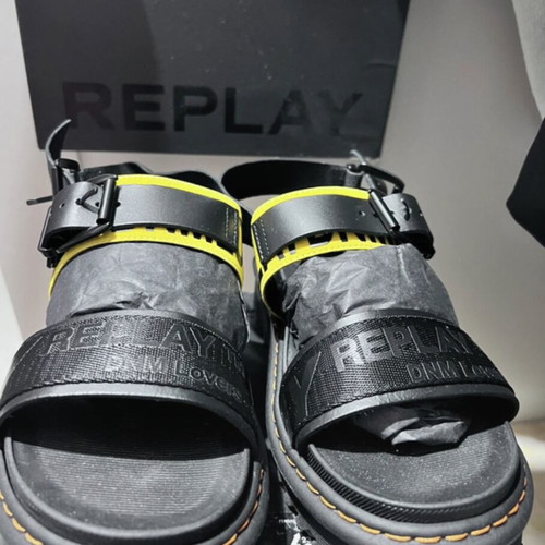 Replay Adel Tape flatform sandals new, black with yellow details, size 41