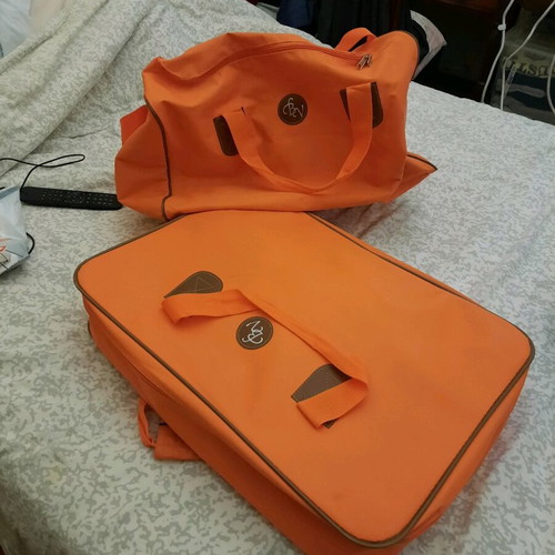 Suitcase and travel sack set like new, orange waterproof material