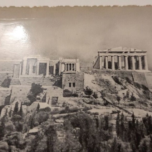 Postcard Athens Acropolis from Pnyka black and white used