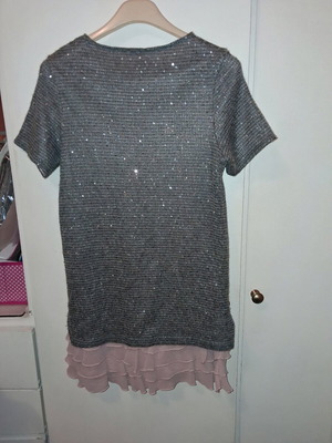 Knitted grey metallic blouse dress like new with pink lining and organza