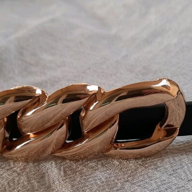 Women's thin black belt with gold buckle, brand MNG, new