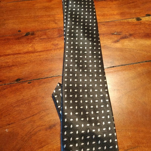 Faberge silk tie new, black with silver pattern