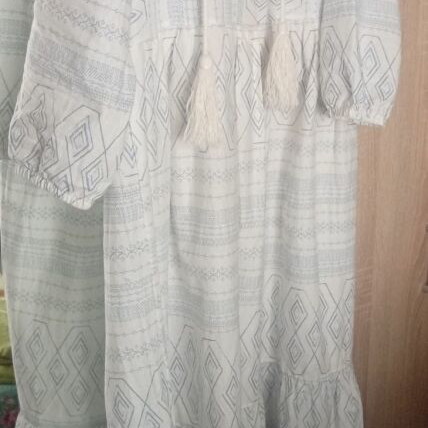 White dress with light blue diamond pattern midi/maxi like new