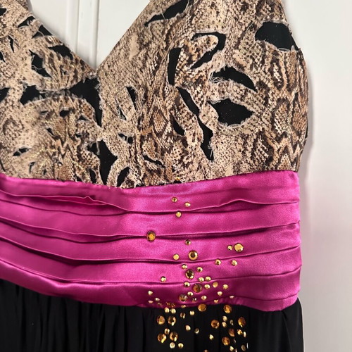 Dolce Domenica evening dress size M like new with animal print bust and fuchsia satin belt