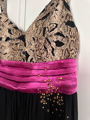 Dolce Domenica evening dress size M like new with animal print bust and fuchsia satin belt