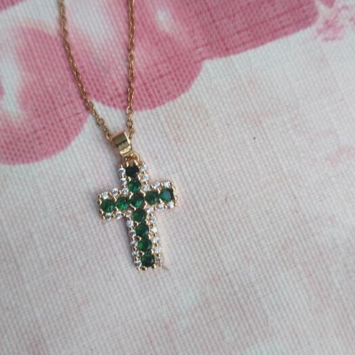 Chain with cross green and gold new