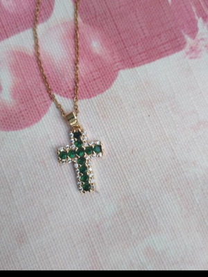 Chain with cross green and gold new