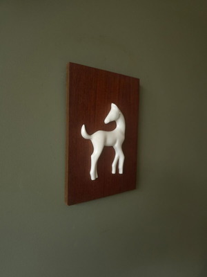 Sgrafo Modern teak and porcelain wall plaque, West Germany