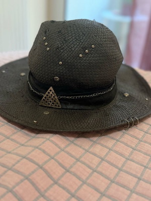 Straw black hat Cross Hats handmade used