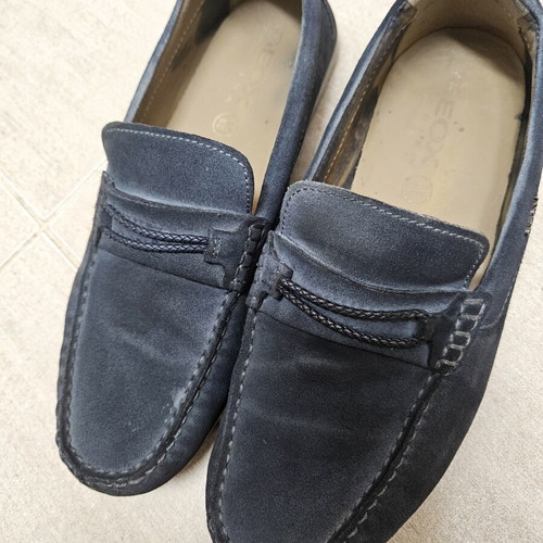 Geox men's suede loafers used, grey, size 43, leather insole