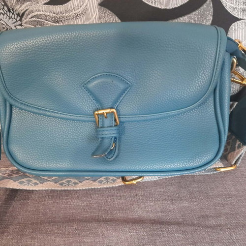 Leather crossbody bag new, petrol color with fabric strap