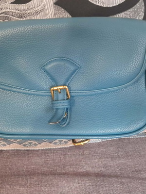 Leather crossbody bag new, petrol color with fabric strap